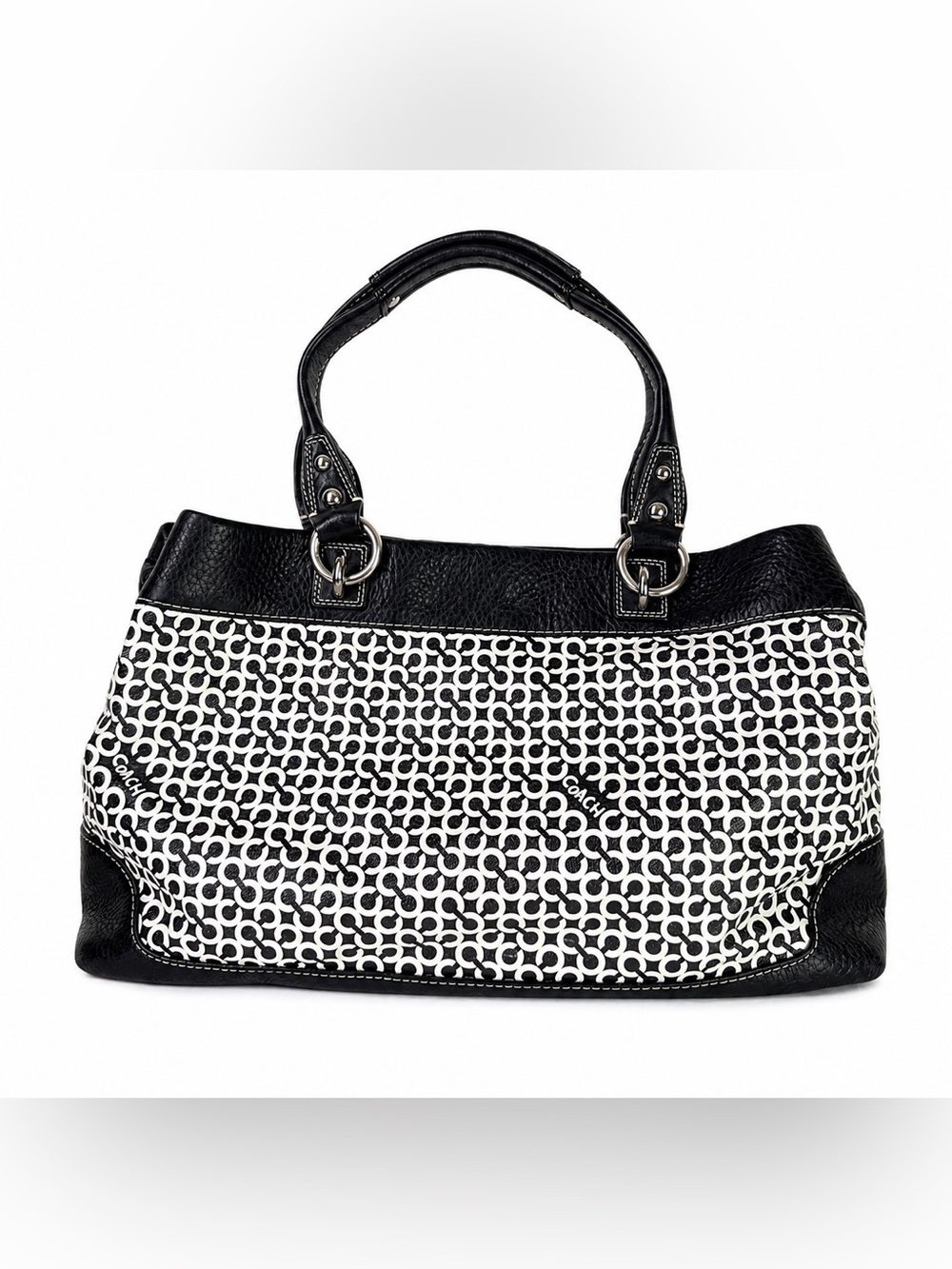 Coach Penelope Vintage Y2K Op Art Signature Shoulder Tote Black White - Picture 2 of 16
